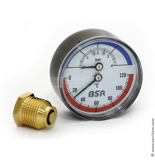Термоманометр BSR 120 &deg;C, 4 бар, ⌀&frac12;", ⌀63, аксиальный